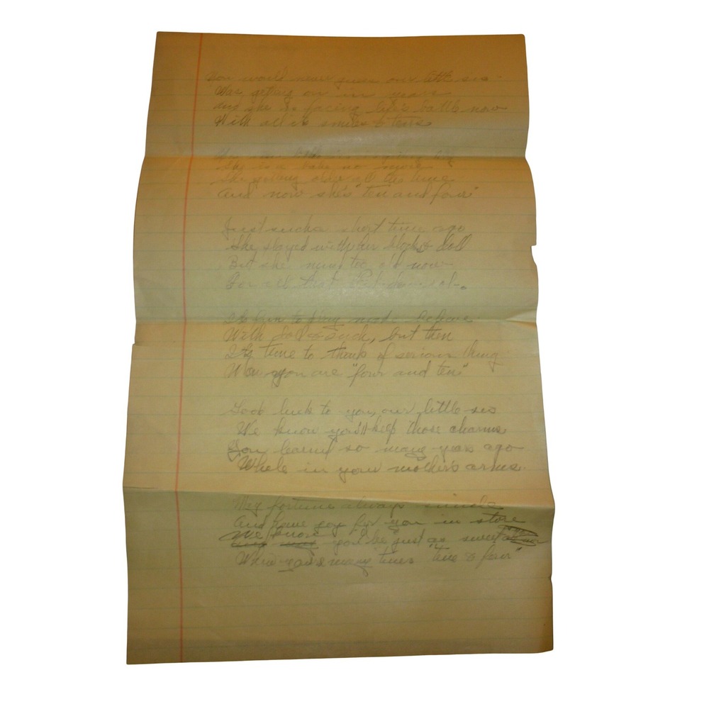 Vintage‎ Handwritten Poem 14th Birthday Letter Ephemera Little Sis Yellow Paper
